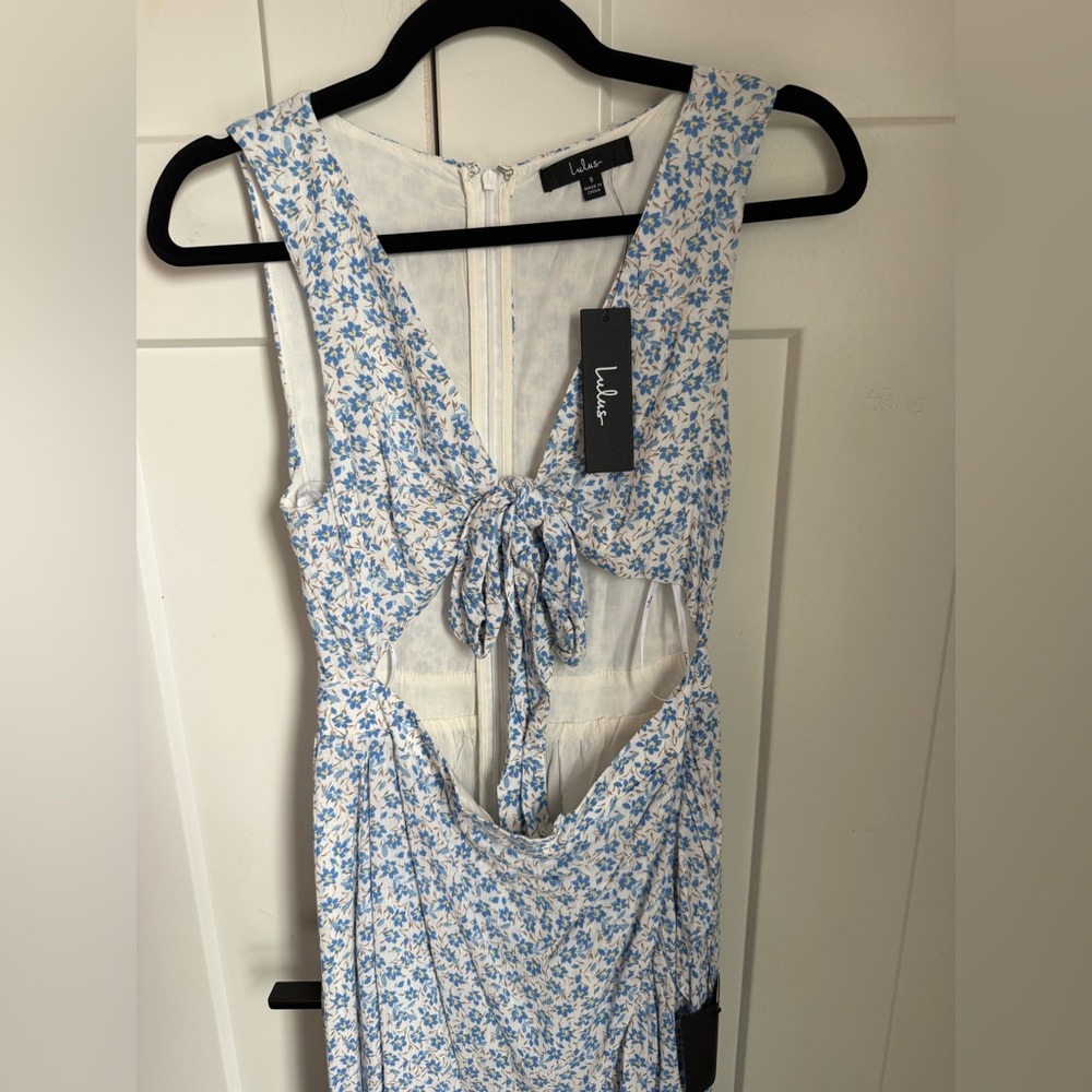 NWT Lulus Flowery Sentiments white floral print tie-front midi dress, size S. - Picture 6 of 10